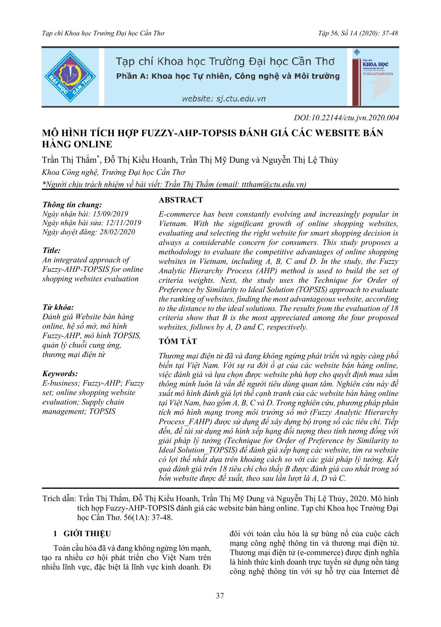 Mô hình tích hợp fuzzy-ahp-topsis đánh giá các website bán hàng online