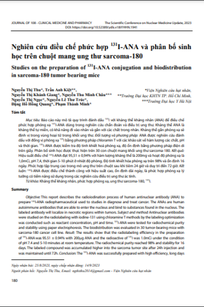 Nghiên cứu điều chế phức hợp 131I-ANA và phân bố sinh học trên chuột mang ung thư sarcoma-180