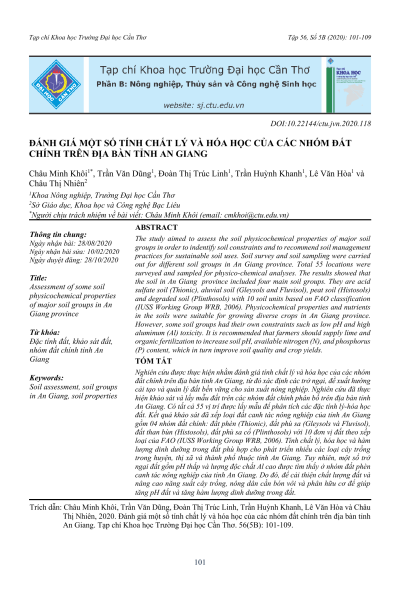 Đánh giá một số tính chất lý và hóa học của các nhóm đất chính trên địa bàn tỉnh An Giang