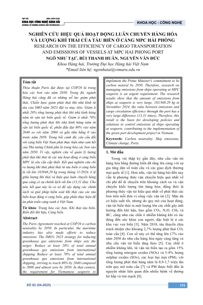 Nghiên cứu hiệu quả hoạt động luân chuyển hàng hóa và lượng khí thải của tàu biển ở cảng MPC Hải Phòng
