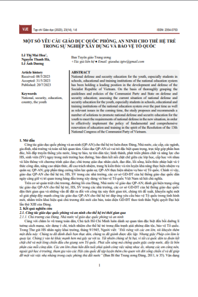 Một số yêu cầu giáo dục quốc phòng, an ninh cho thế hệ trẻ trong sự nghiệp xây dựng và bảo vệ Tổ quốc
