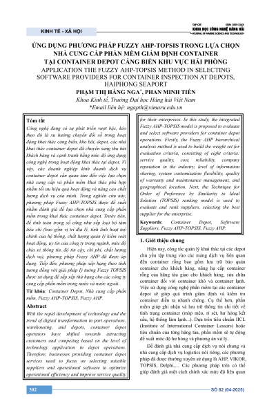 Ứng dụng phương pháp Fuzzy AHP-TOPSIS trong lựa chọn nhà cung cấp phần mềm giám định container tại container depot cảng biển khu vực Hải Phòng