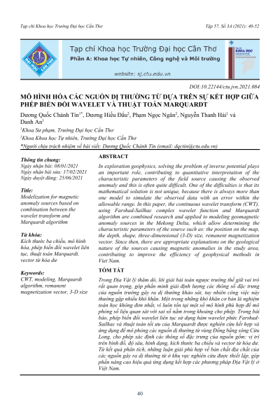 Mô hình hóa các nguồn dị thường từ dựa trên sự kết hợp giữa phép biến đổi wavelet và thuật toán Marquardt