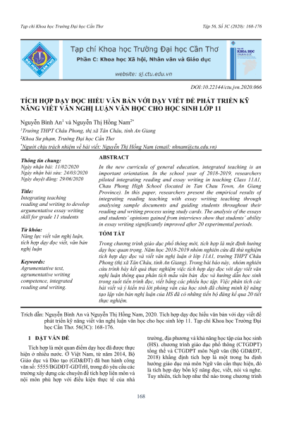 Tích hợp dạy đọc hiểu văn bản với dạy viết để phát triển kỹ năng viết văn nghị luận văn học cho học sinh lớp 11
