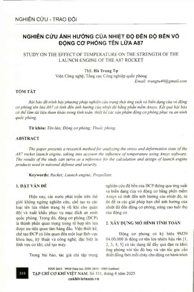 Nghiên cứu ảnh hưởng của nhiệt độ đến độ bền vỏ động cơ phóng tên lửa A87