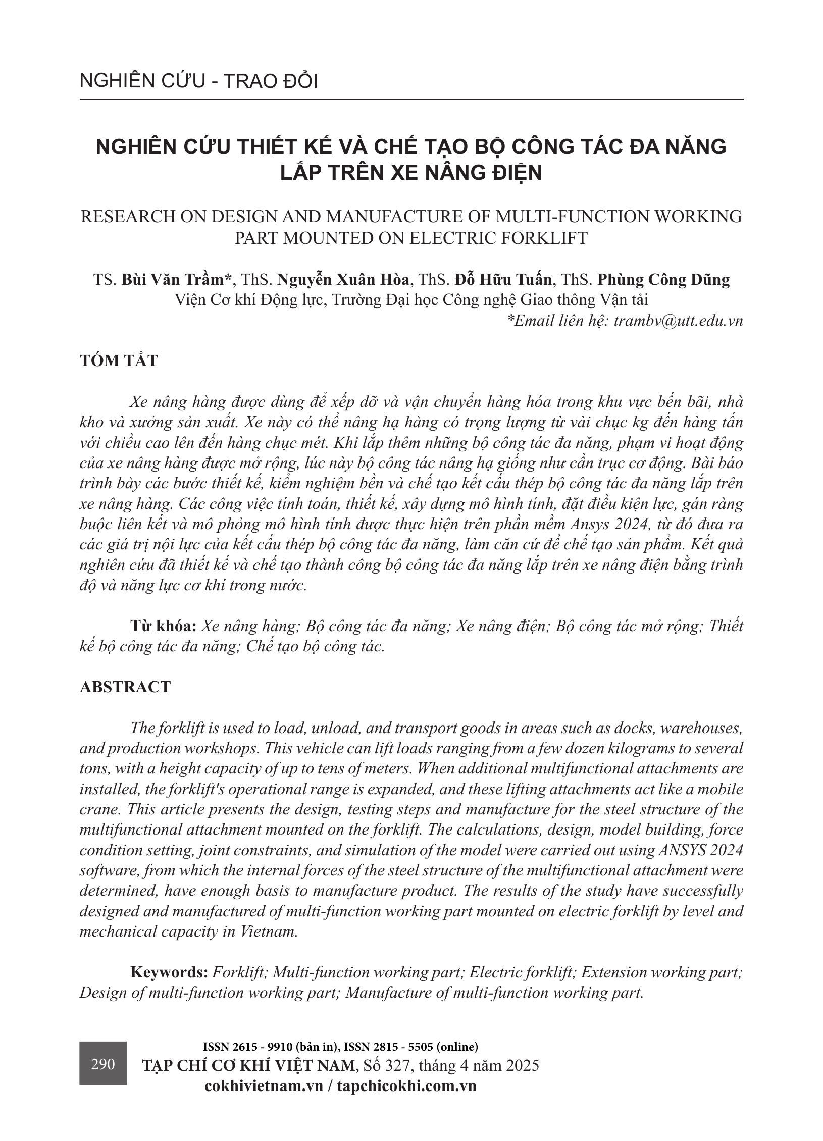 Nghiên cứu thiết kế và chế tạo bộ công tác đa năng lắp trên xe nâng điện