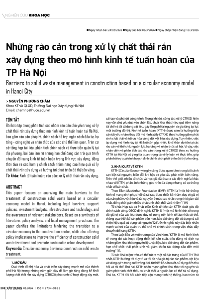 Những rào cản trong xử lý chất thải rắn xây dựng theo mô hình kinh tế tuần hoàn của TP. Hà Nội