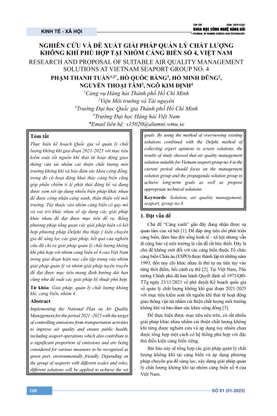 Nghiên cứu và đề xuất giải pháp quản lý chất lượng không khí phù hợp tại nhóm cảng biển số 4, Việt Nam