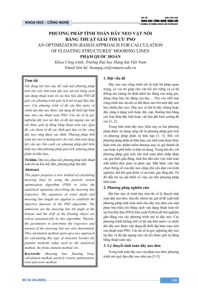 Phương pháp tính toán dây neo vật nổi bằng thuật giải tối ưu PSO