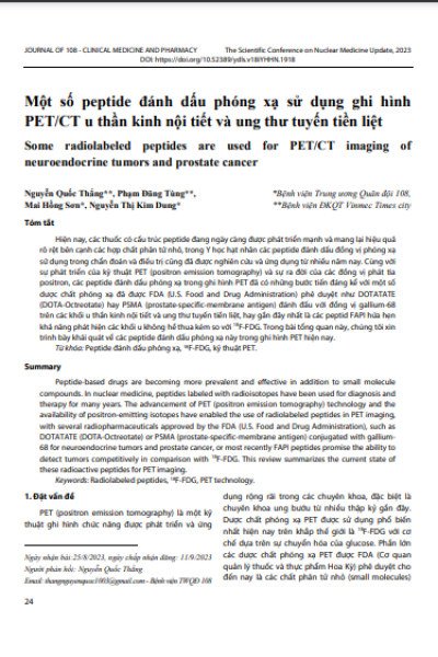 Một số peptide đánh dấu phóng xạ sử dụng ghi hình PET/CT u thần kinh nội tiết và ung thư tuyến tiền liệt