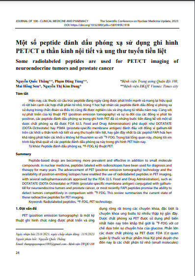 Một số peptide đánh dấu phóng xạ sử dụng ghi hình PET/CT u thần kinh nội tiết và ung thư tuyến tiền liệt