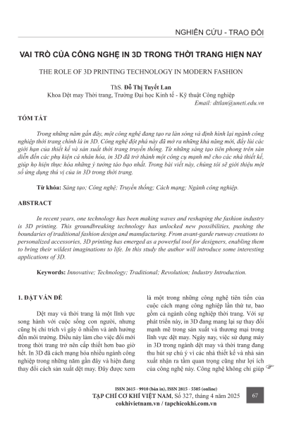 Vai trò của công nghệ in 3D trong thời trang hiện nay