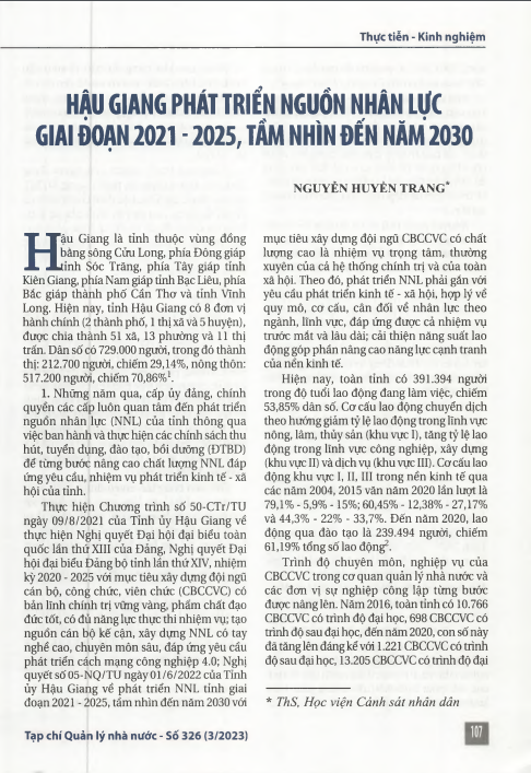 Hậu Giang phát triển nguồn nhân lực giai đoạn 2021 - 2025, tầm nhìn đến năm 2030