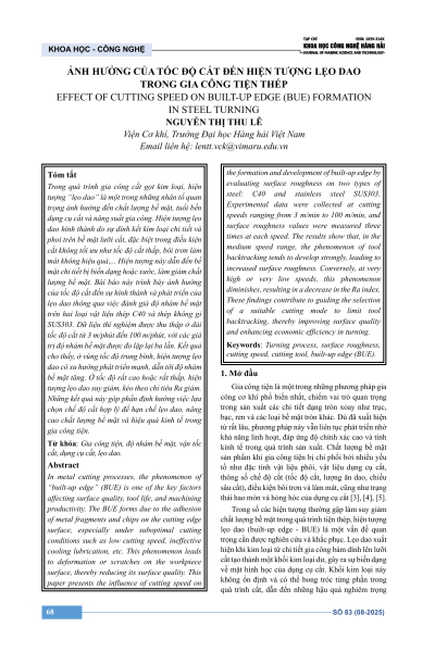 Ảnh hưởng của tốc độ cắt đến hiện tượng lẹo dao trong gia công tiện thép