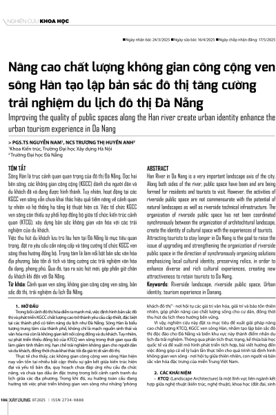 Nâng cao chất lượng không gian công cộng ven sông Hàn tạo lập bản sắc đô thị tăng cường trải nghiệm du lịch đô thị Đà Nẵng