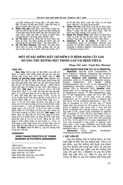 Một số đặc điểm chất chỉ điểm u ở bệnh nhân cắt gan do ung thư đường mật trong gan tại Bệnh viện K