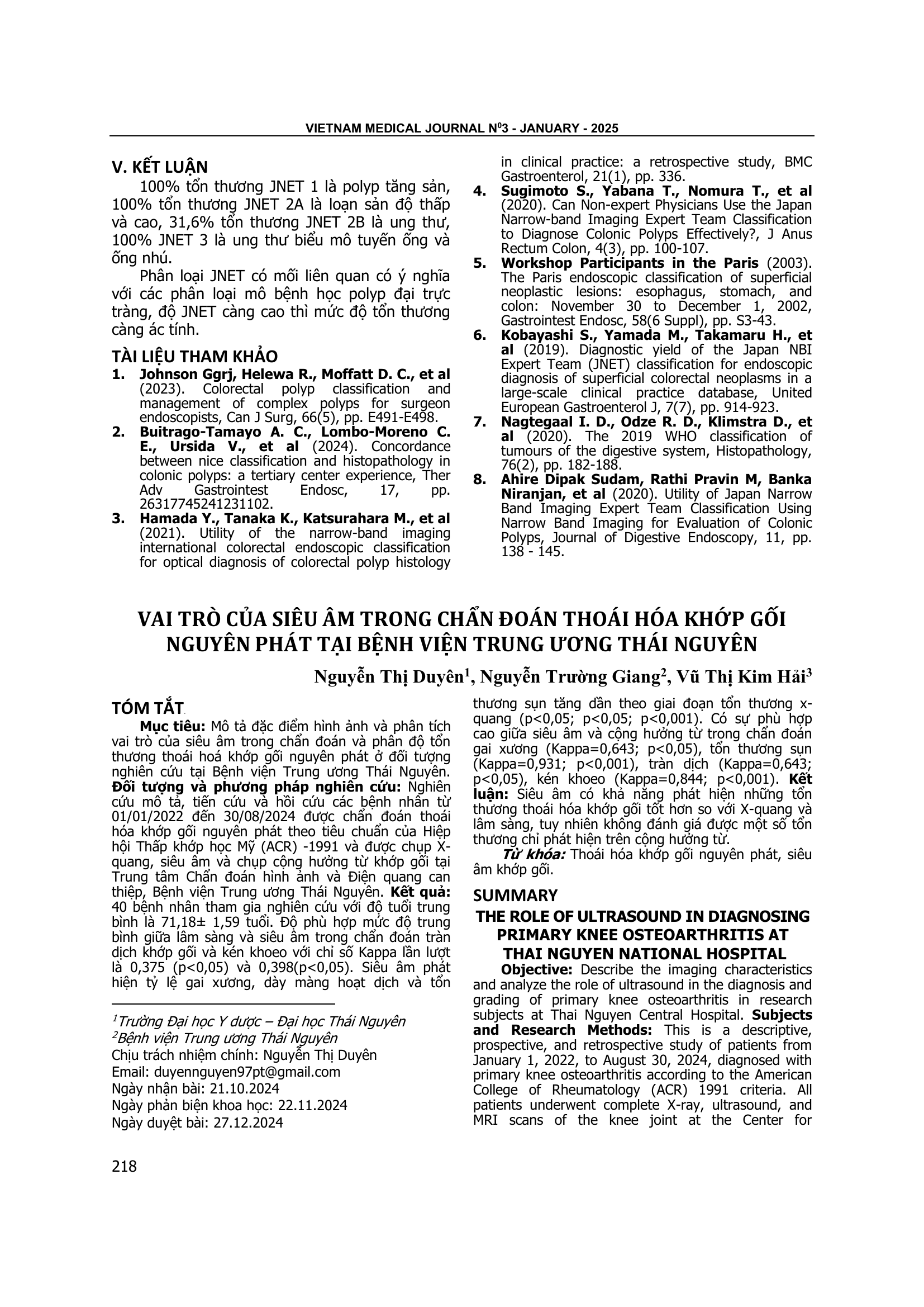 Vai trò của siêu âm trong chẩn đoán thoái hóa khớp gối nguyên phát tại Bệnh viện Trung ương Thái Nguyên
