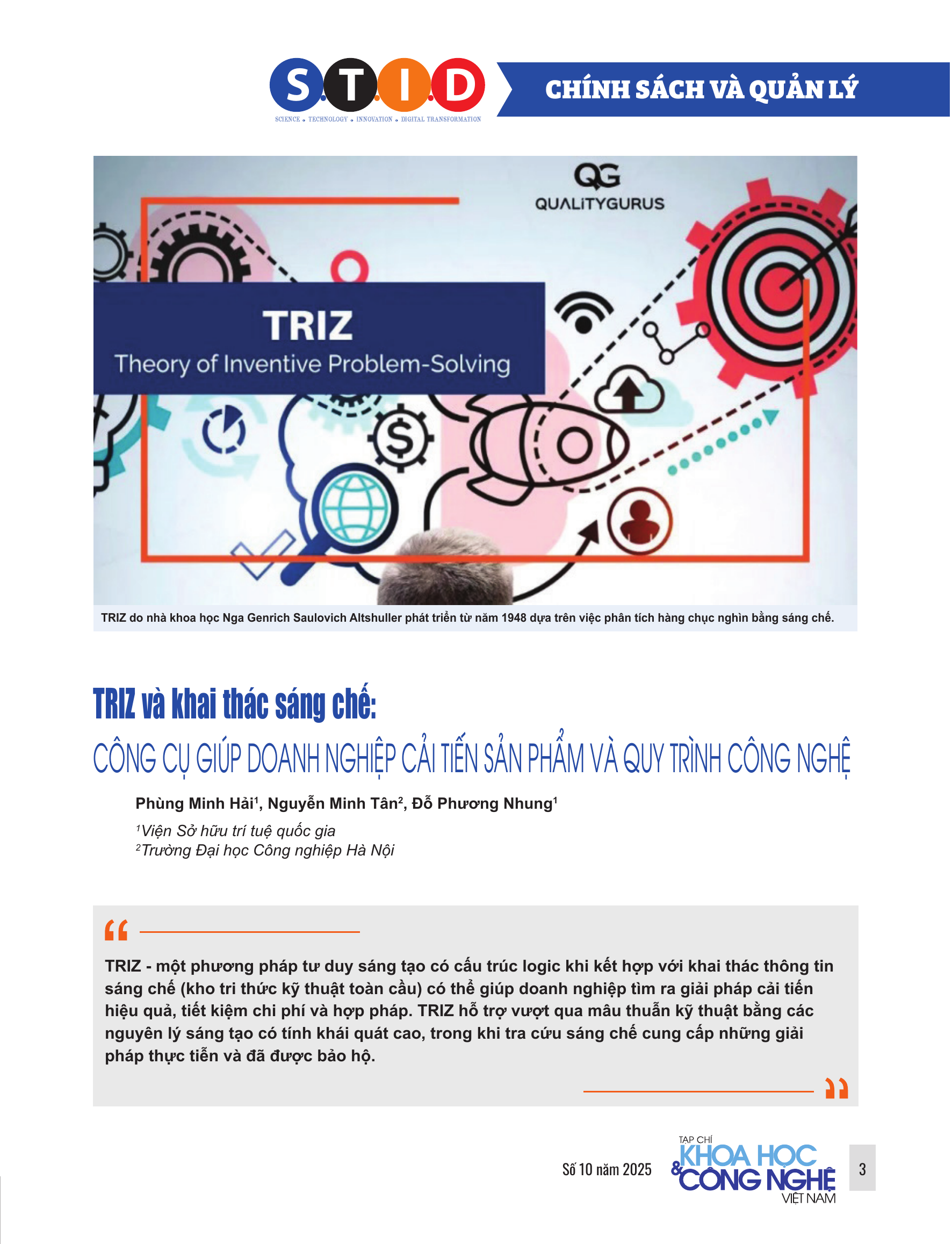 TRIZ và khai thác sáng chế: Công cụ giúp doanh nghiệp cải tiến sản phẩm và quy trình công nghệ