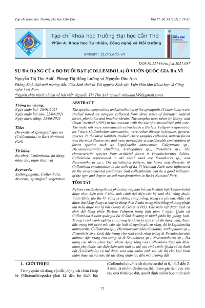 Sự đa dạng của bộ đuôi bật (Collembola) ở Vườn quốc gia Ba Vì