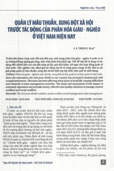 Quản lý mâu thuẫn, xung đột xã hội trước tác động của phân hóa giàu - nghèo ở Việt Nam hiện nay