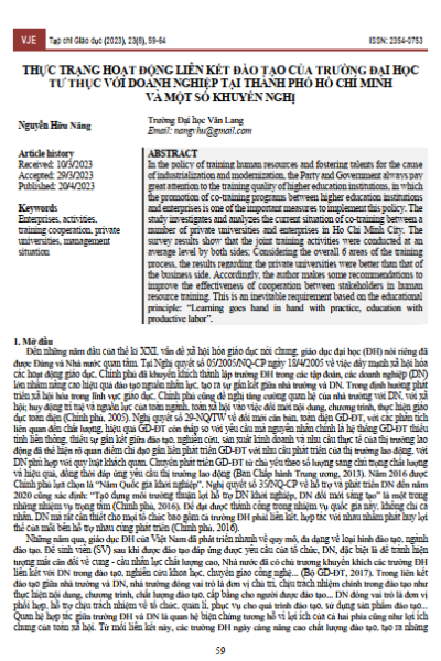 Thực trạng hoạt động liên kết đào tạo của trường đại học tư thục với doanh nghiệp tại thành phố Hồ Chí Minh và một số khuyến nghị