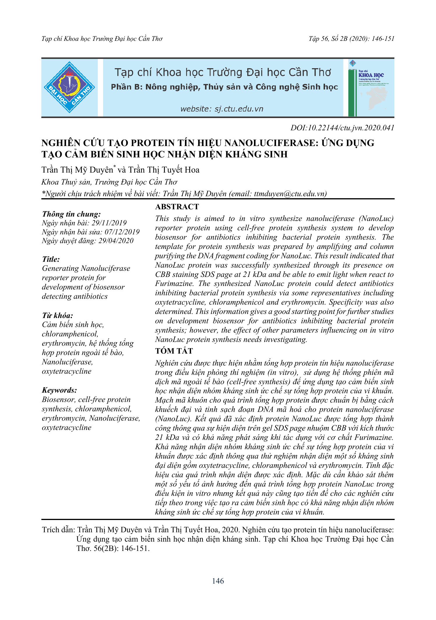 Nghiên cứu tạo protein tín hiệu nanoluciferase: Ứng dụng tạo cảm biến sinh học nhận diện kháng sinh