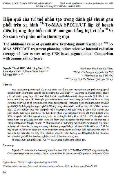 Hiệu quả của trí tuệ nhân tạo trong đánh giá shunt gan phổi trên xạ hình 99mTc-MAA SPECT/CT lập kế hoạch điều trị ung thư biểu mô tế bào gan bằng hạt vi cầu 90Y