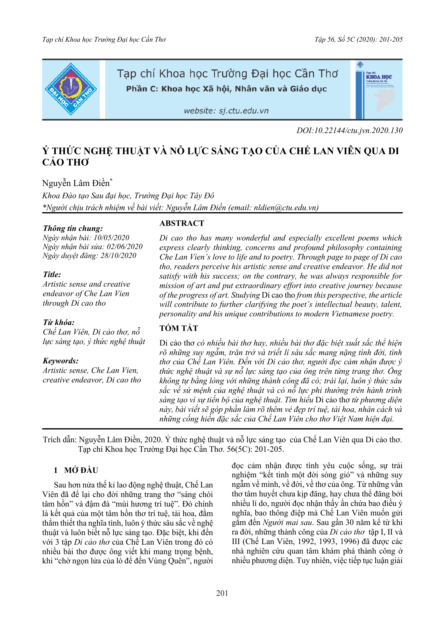 Ý thức nghệ thuật và nỗ lực sáng tạo của Chế Lan Viên qua Di cảo thơ