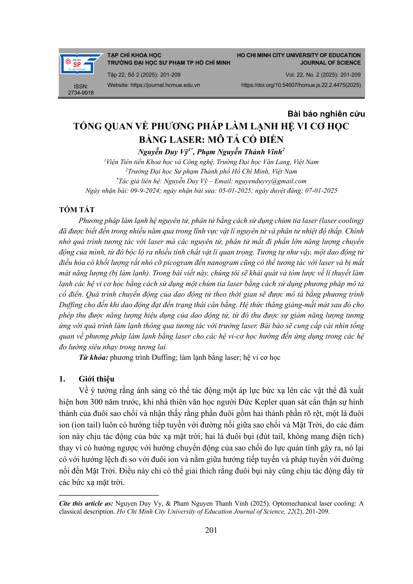 Tổng quan về phương pháp làm lạnh hệ vi cơ học bằng laser: Mô tả cổ điển