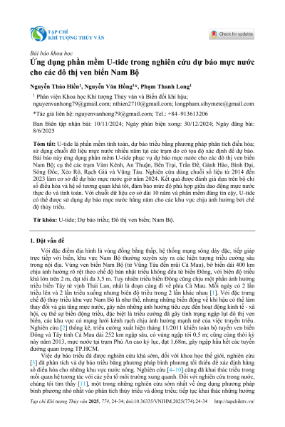 Ứng dụng phần mềm U-tide trong nghiên cứu dự báo mực nước cho các đô thị ven biển Nam Bộ