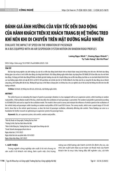 Đánh giá ảnh hưởng của vận tốc đến dao động của hành khách trên xe khách trang bị hệ thống treo khí nén khi di chuyển trên mặt đường ngẫu nhiên