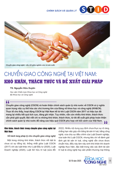 Chuyển giao công nghệ tại Việt Nam: Khó khăn, thách thức và đề xuất giải pháp