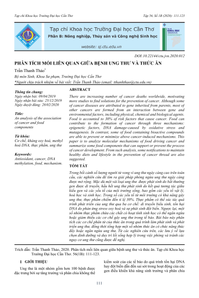 Phân tích mối liên quan giữa bệnh ung thư và thức ăn