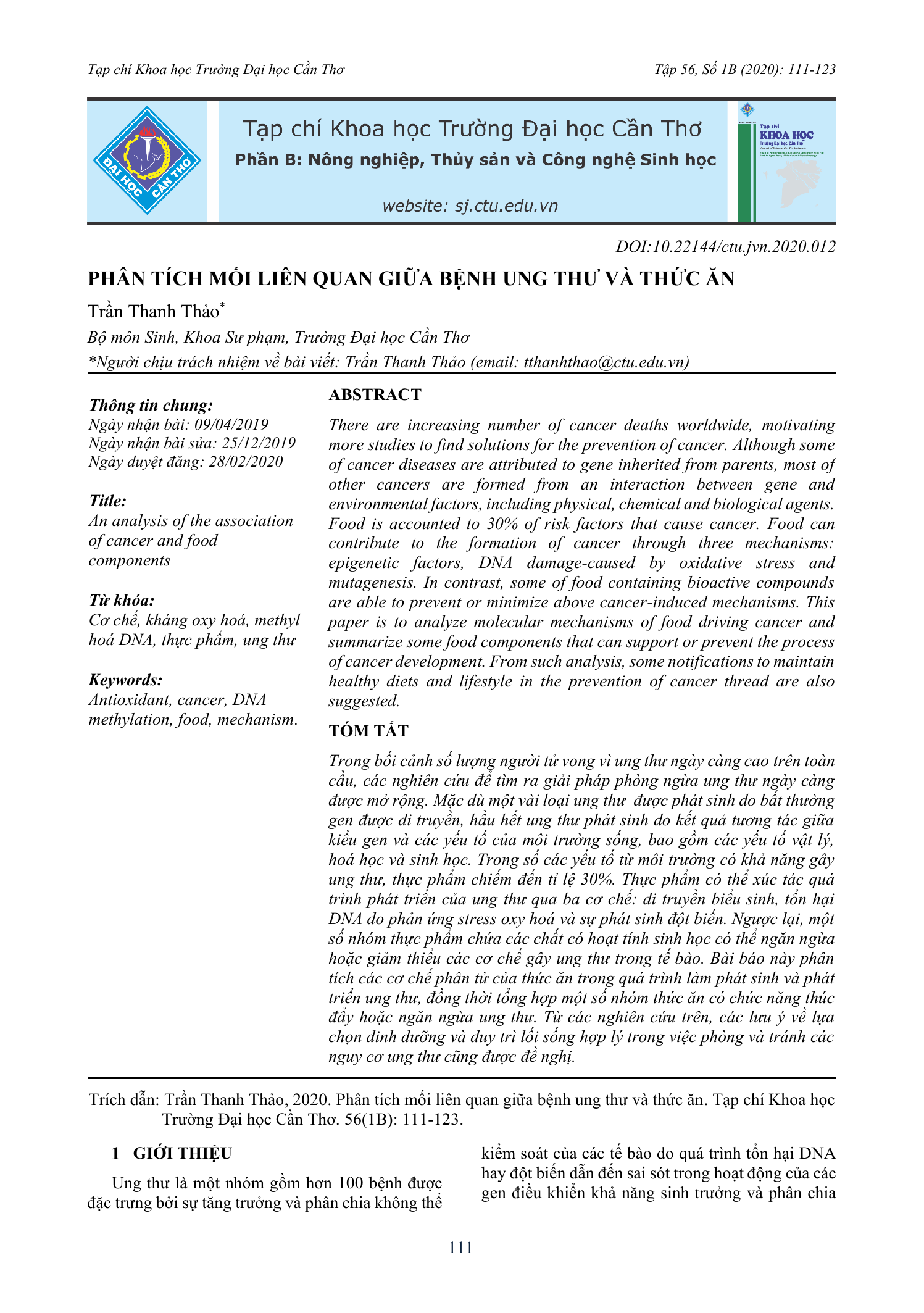 Phân tích mối liên quan giữa bệnh ung thư và thức ăn