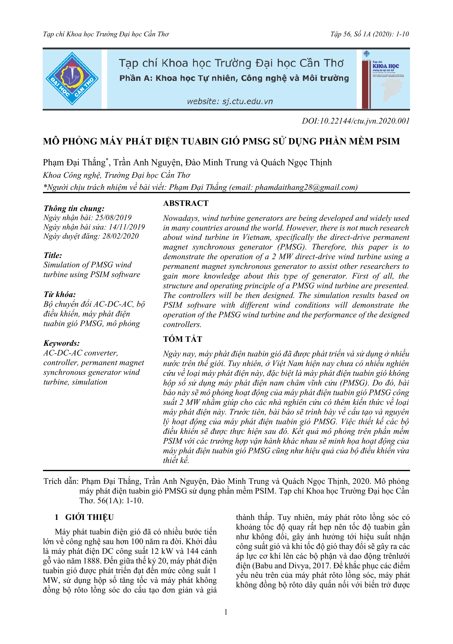 Mô phỏng máy phát điện tuabin gió PMSG sử dụng phần mềm PSIM