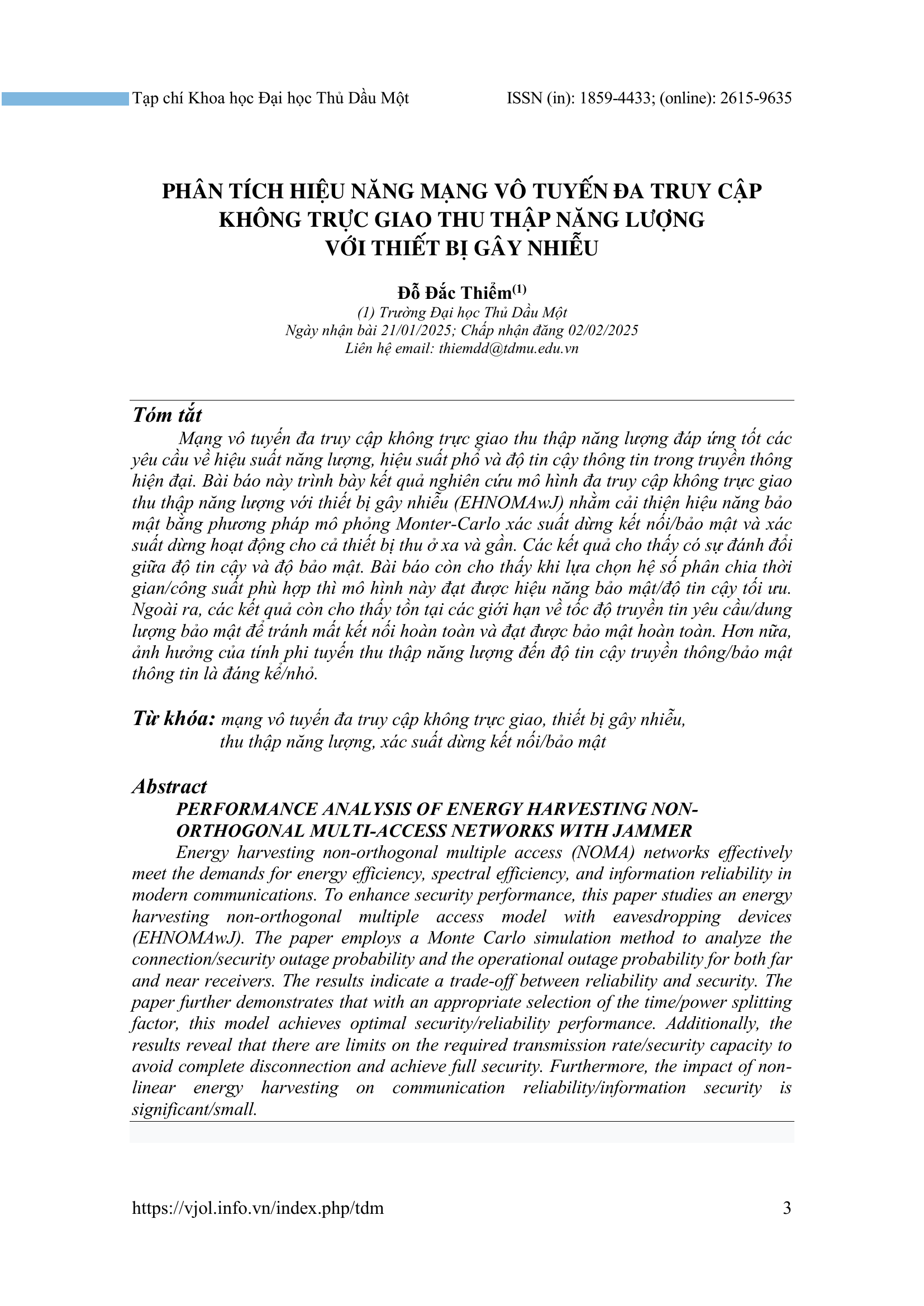 Phân tích hiệu năng mạng vô tuyến đa truy cập không trực giao thu thập năng lượng với thiết bị gây nhiễu