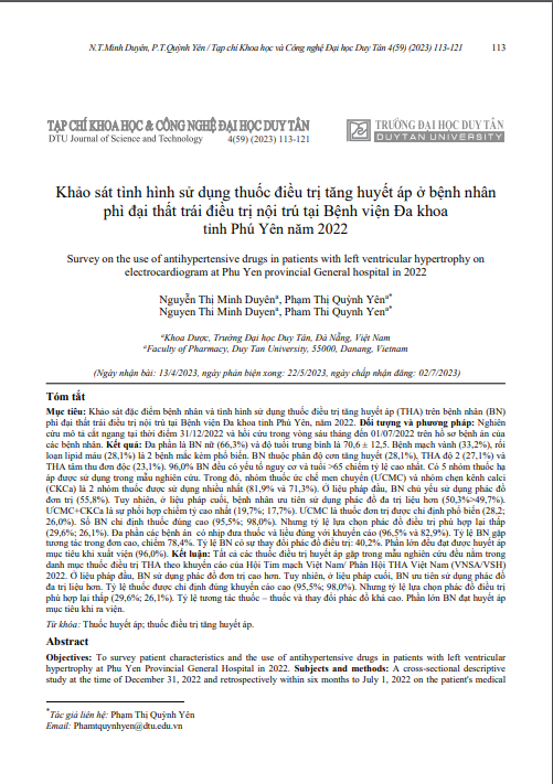 Khảo sát tình hình sử dụng thuốc điều trị tăng huyết áp ở bệnh nhân phì đại thất trái điều trị nội trú tại Bệnh viện Đa khoa tỉnh Phú Yên năm 2022