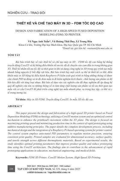 Thiết kế và chế tạo máy in 3D – FDM tốc độ cao