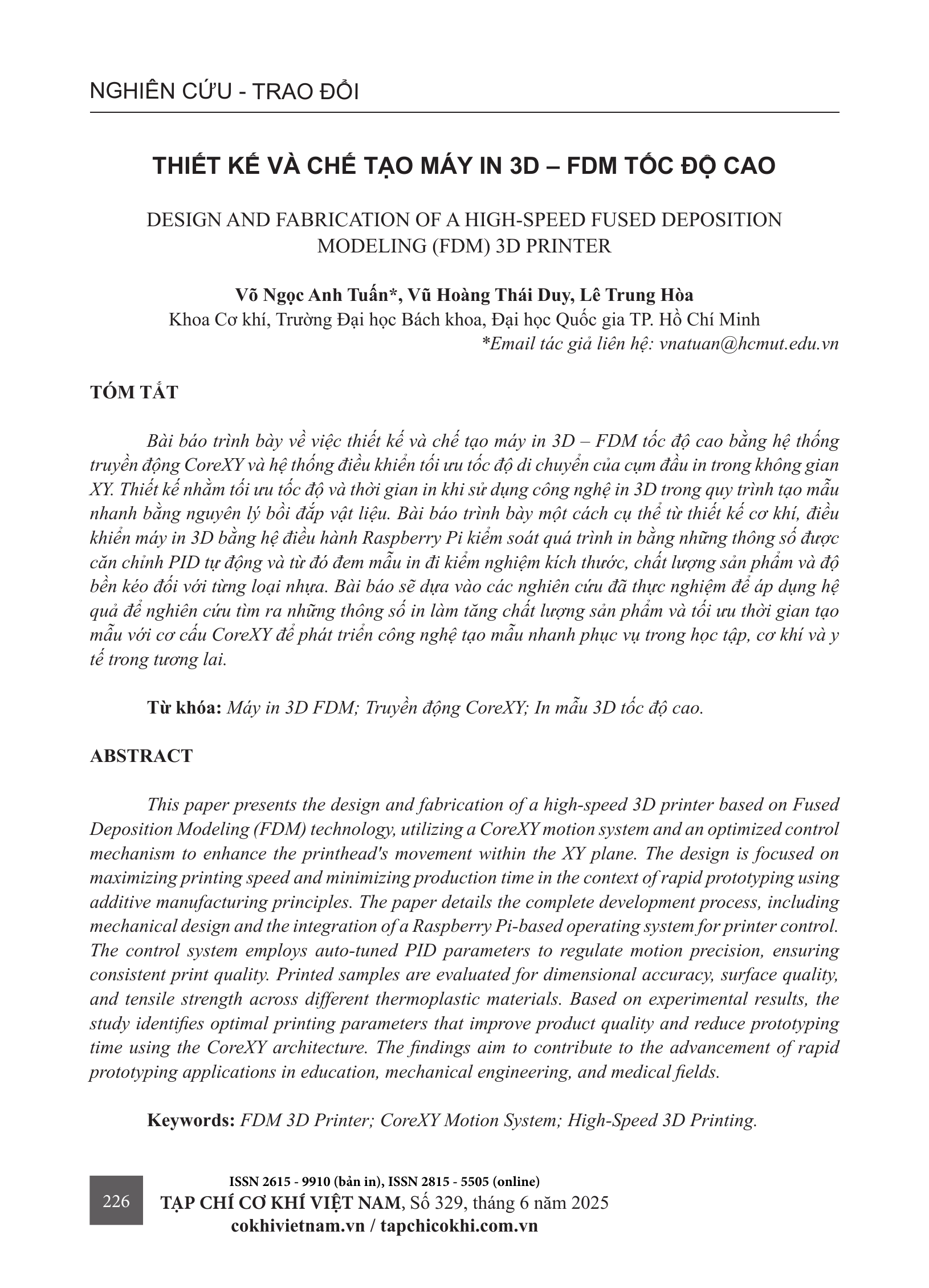 Thiết kế và chế tạo máy in 3D – FDM tốc độ cao