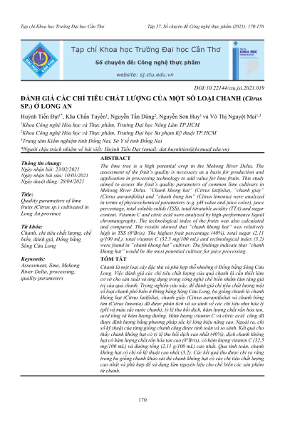 Đánh giá các chỉ tiêu chất lượng của một số loại chanh (Citrus sp.) ở Long An