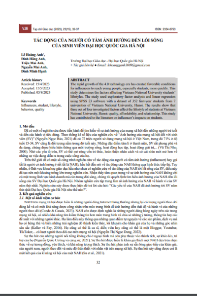 Tác động của người có tầm ảnh hưởng đến lối sống của sinh viên Đại học Quốc gia Hà Nội