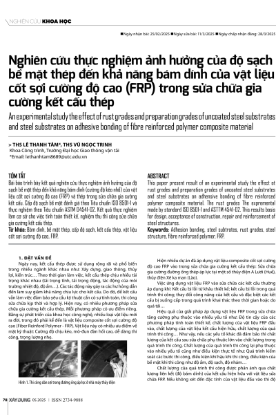 Nghiên cứu thực nghiệm ảnh hưởng của độ sạch bề mặt thép đến khả năng bám dính của vật liệu cốt sợi cường độ cao (FRP) trong sửa chữa gia cường kết cấu thép