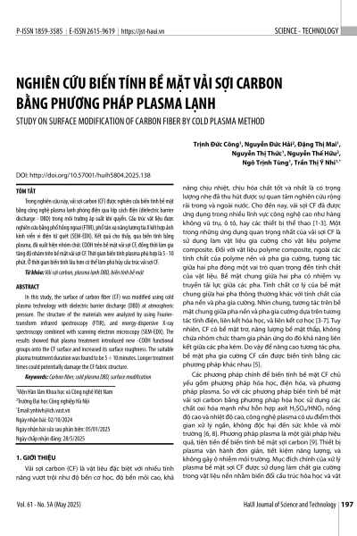 Nghiên cứu biến tính bề mặt vải sợi carbon bằng phương pháp plasma lạnh