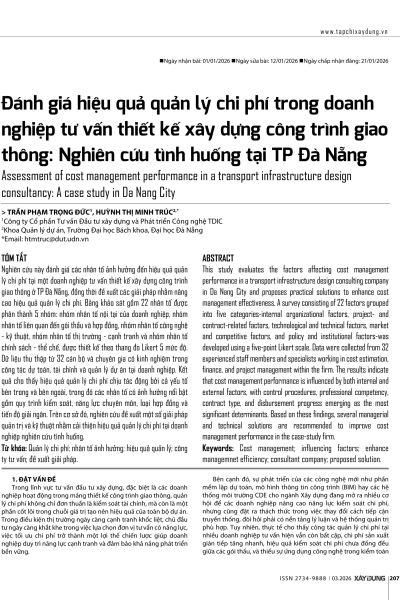 Đánh giá hiệu quả quản lý chi phí trong doanh nghiệp tư vấn thiết kế xây dựng công trình giao thông: Nghiên cứu tình huống tại TP Đà Nẵng
