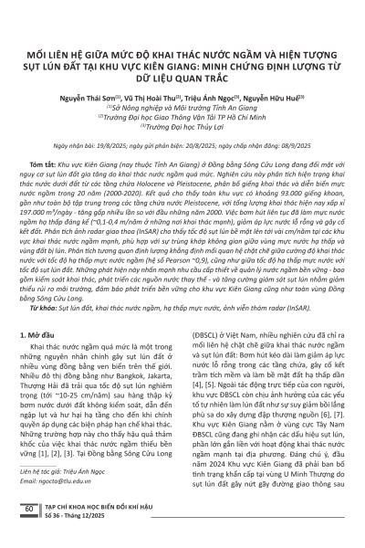 Mối liên hệ giữa mức độ khai thác nước ngầm và hiện tượng sụt lún đất tại khu vực Kiên Giang: Minh chứng định lượng từ dữ liệu quan trắc