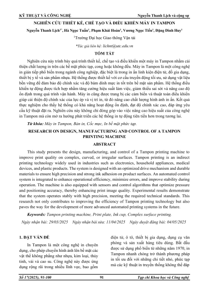 Nghiên cứu thiết kế, chế tạo và điều khiển máy in Tampon