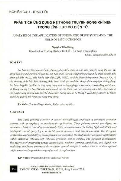 Phân tích ứng dụng hệ thống truyền động khí nén trong lĩnh vực cơ điện tử