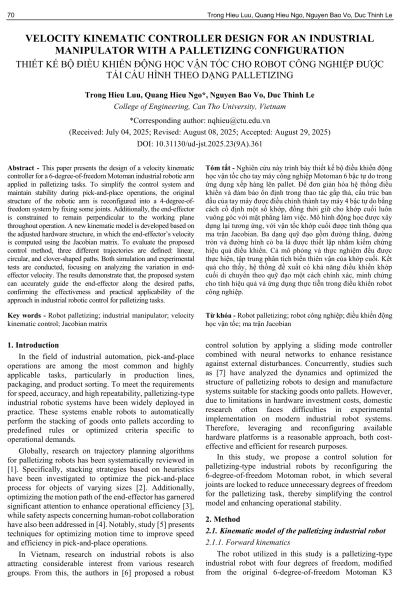 Thiết kế bộ điều khiển động học vận tốc cho robot công nghiệp được tái cấu hình theo dạng palletizing