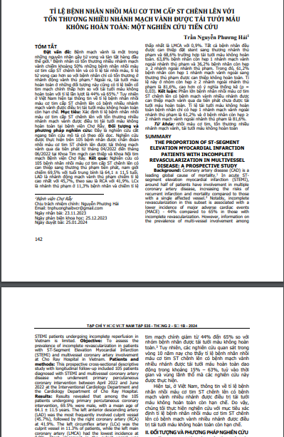 Tỷ lệ bệnh nhân nhồi máu cơ tim cấp ST chênh lên với tổn thương nhiều nhánh mạch vành được tái tưới máu không hoàn toàn: Một nghiên cứu tiến cứu