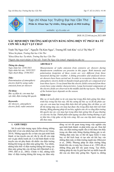 Xác định điện trường khí quyển bằng sóng điện từ phát ra từ cơn mưa hạt vật chất